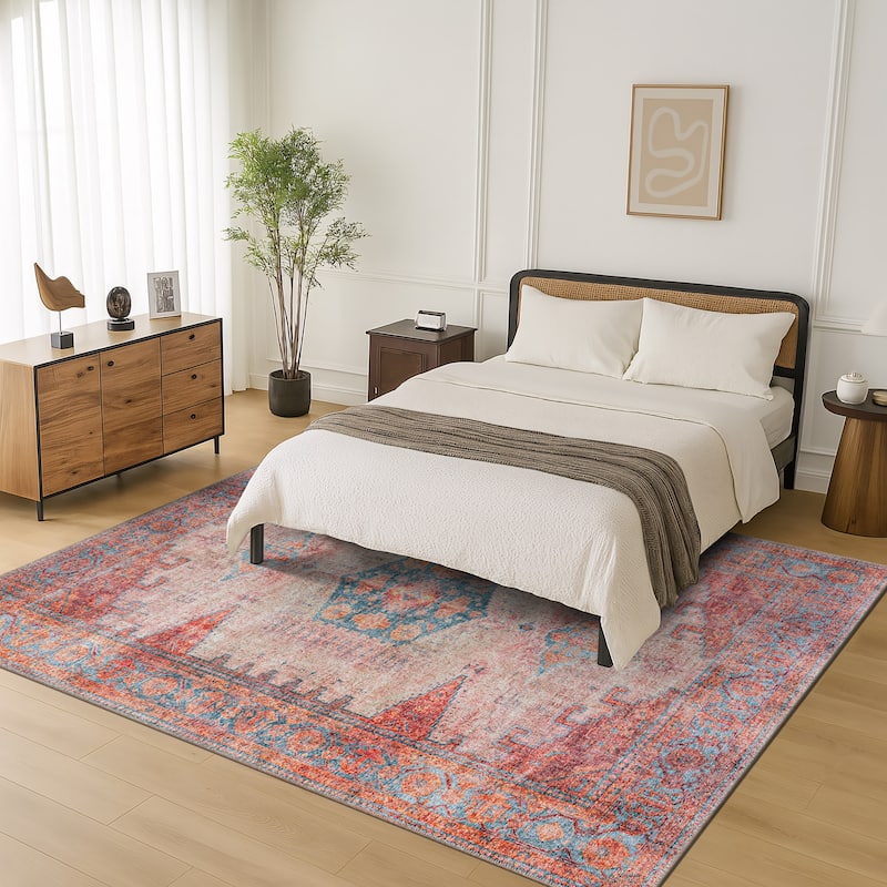 World Rug Gallery Vintage Bohemian Machine Washable Non Slip Area Rug