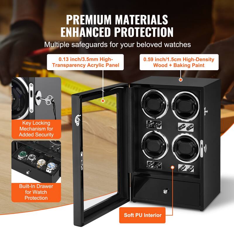 VEVOR Watch Winder with 1-8 for Men's and Women's Automatic Watches with Super Quiet Japanese Mabuchi Motors LED Lights