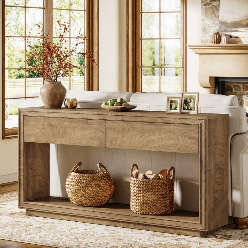 63" Farmhouse Console Table with 2 Drawers for Living Room