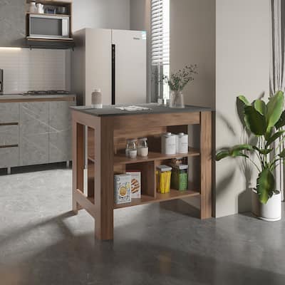 Rockaway 3-Shelf Kitchen Island Dark Brown and Onix