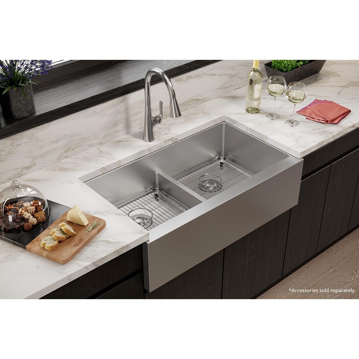 Hand Crafted Stainless Sink With S Divider & Apron by Handcrafted Metal