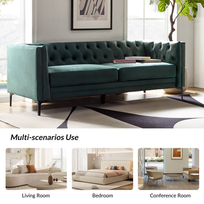 Calymne 84" Classic Square Arms Sofa with Button-Tufted Back by HULALA HOME