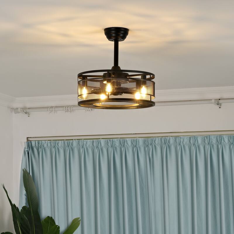 18" Farmhouse Reversible Caged Ceiling Fan with Light Kit and Remote - 18 Inches