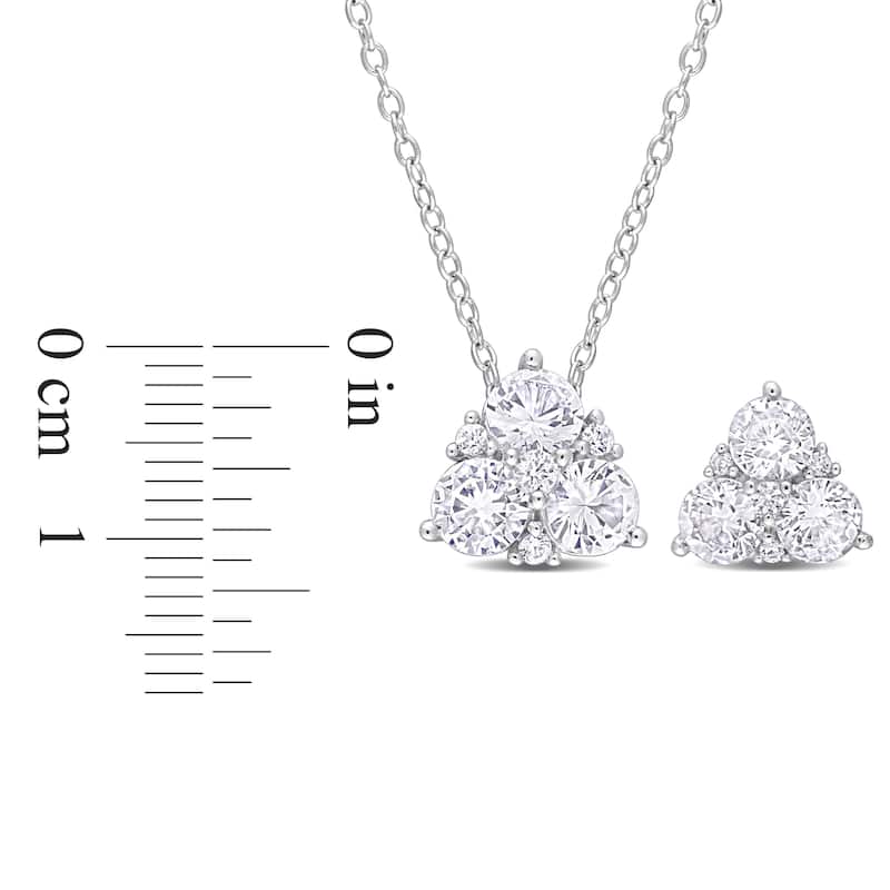 Miadora 3 1/2ct TGW Created White Sapphire 3-Stone Earrings & Pendant Set Sterling Silver