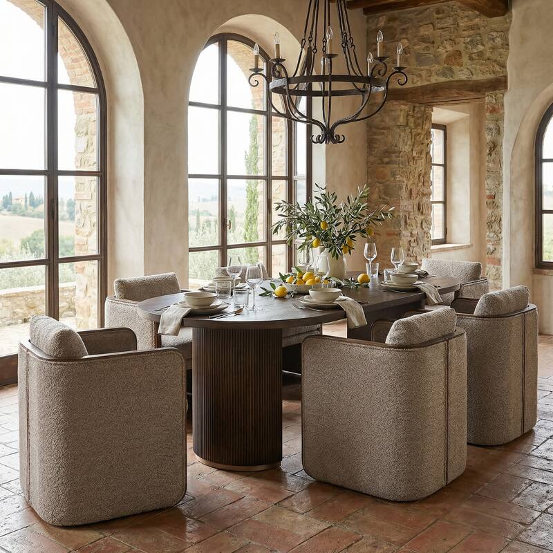 Christopher Knight Home - Modern Upholstered Dining Set with Fabric Chairs - Taupe,Walnut