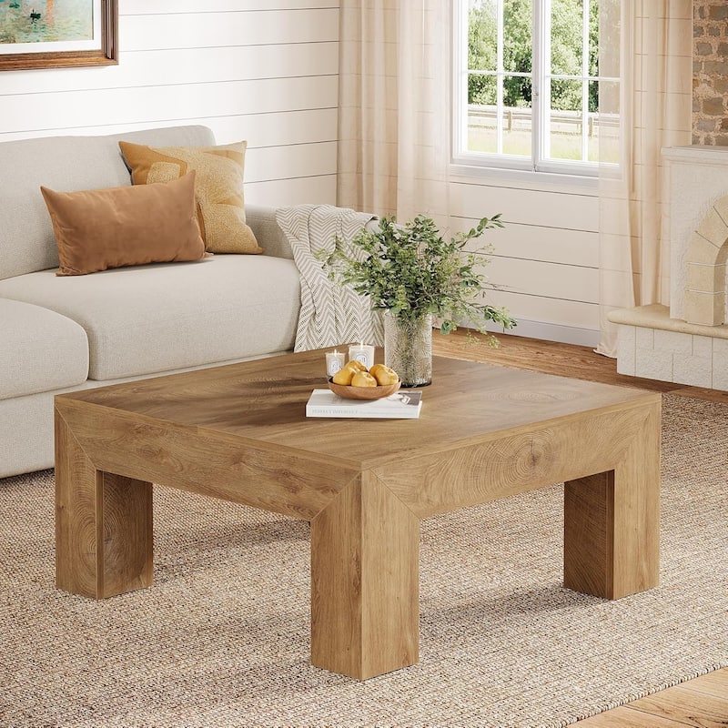 Farmhouse Square Coffee Table for Living Room, 39.37-Inch Low Large Center Tea Accent Table