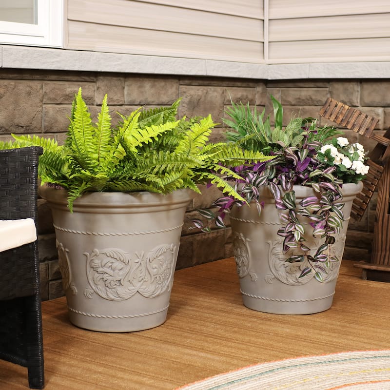 Arabella Outdoor Flower Pot Planter - Beige - 20-Inch - 2-Pack - 2