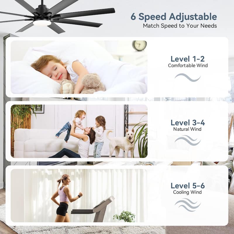 42“/52"/60"/48" Noiseless Walnut Wood Ceiling Fan with Remote Control, Integrated Light Optional