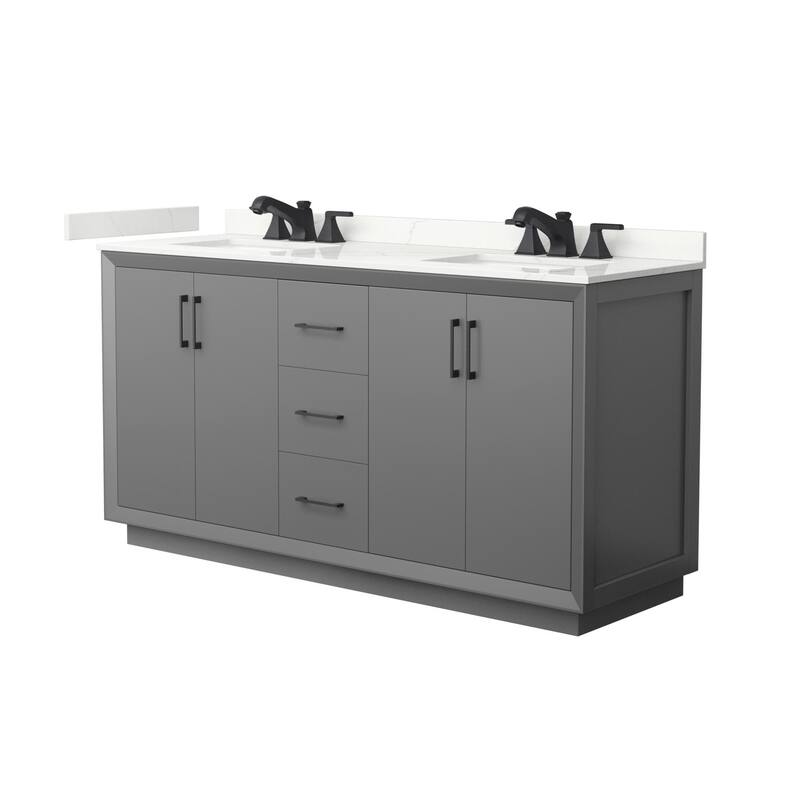 Wyndham Collection WCF414166D-QTZ-US3MXX Strada 66" Free Standing - Dark Gray / Giotto Quartz Top / Matte Black