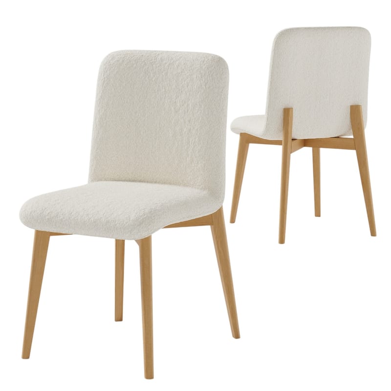 Set of Two Off White Boucle Upholstered Dining Side Chairs - 18.50” x 23” x 32”