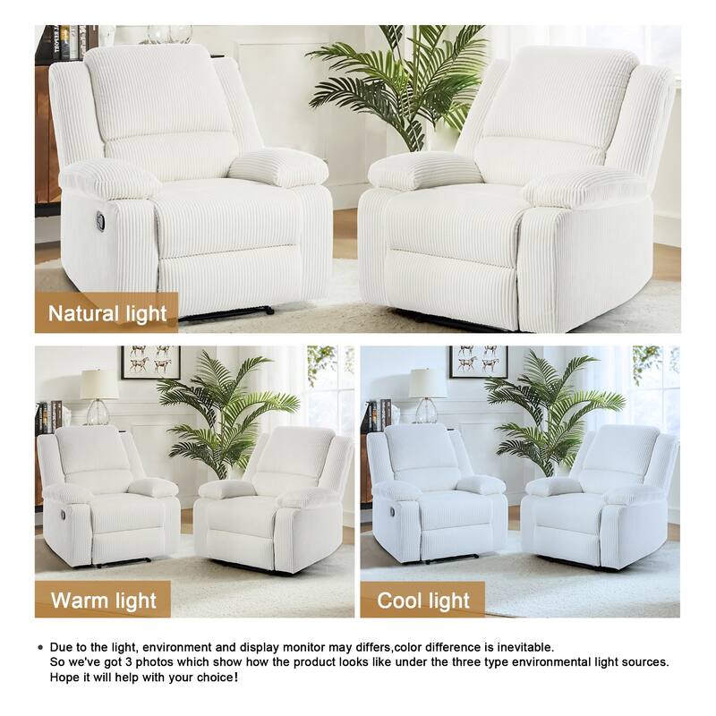 2 Set Corduroy Manual Recliner Glider Club Chair with Footrest