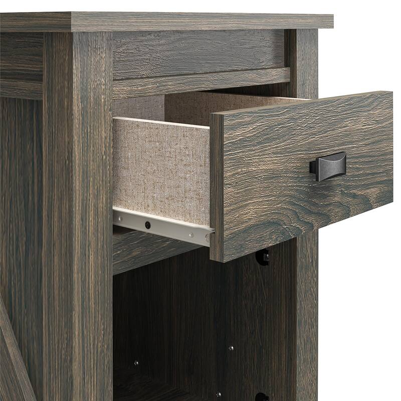 Rustic Style Nightstand with Drawer and Open Cubby