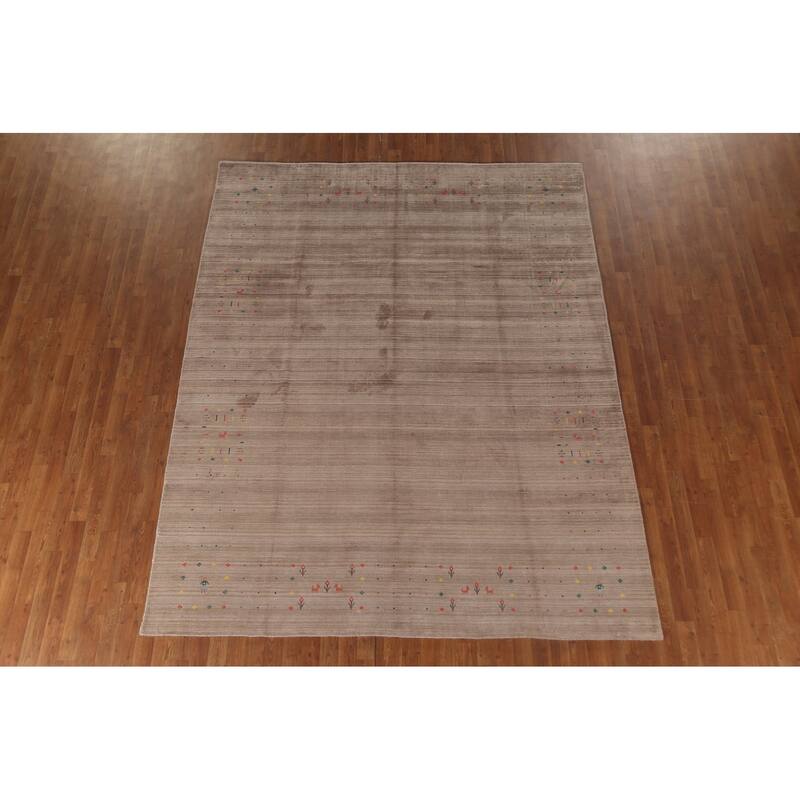 Beige Gabbeh Area Rug Hand-Knotted Wool Carpet - 7'9" x 9'8"