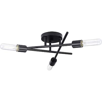 Astra Collection 3-Light 18 in. Matte Black Modern Semi-Flush Mount Light - Medium