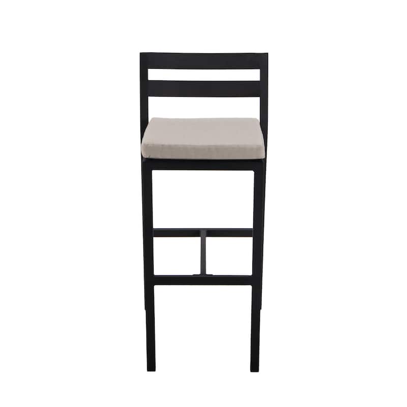 7-Piece Outdoor Patio Bar Height Dining Set in Aluminum with Rectangular Fire Pit Table and 6 Barstool