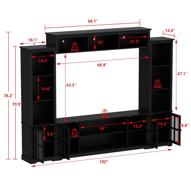 Living Room Set with TV Stand and Two Bookcases Doors 102"/68.1"W
