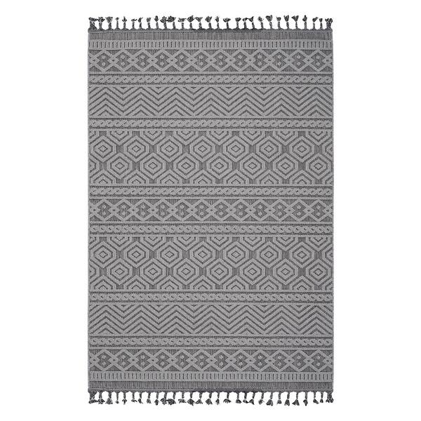 slide 2 of 8, LOOM & LUXE Collection Grey/White/Geometric Indoor/Outdoor Area Rug 120" D x 93" W x 0.28" H