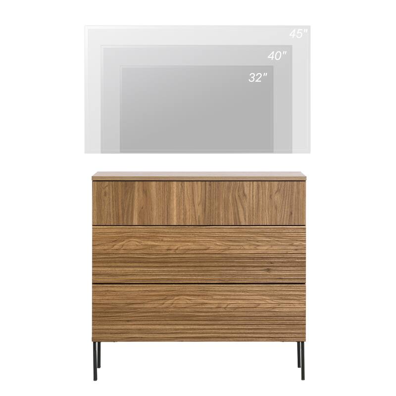 Modern Wood 3-Drawer Dresser With Reeded Design, Minimalist Dresser Organizer Storage