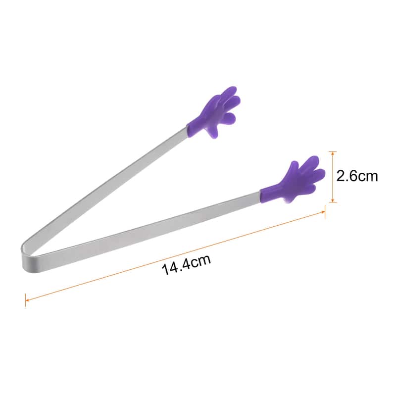Mini Food Tongs 14.4cm Hand Shape Stainless Steel with Silicon Tips - 5.67" - Purple