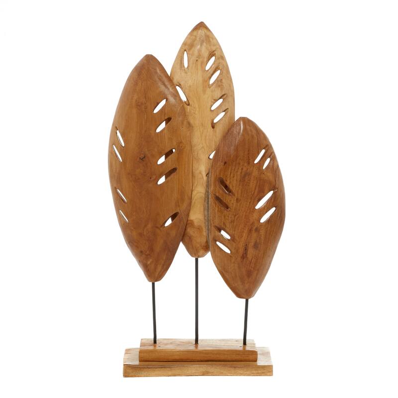 Brown Teak Wood Handmade Leaf Decorative Sculpture