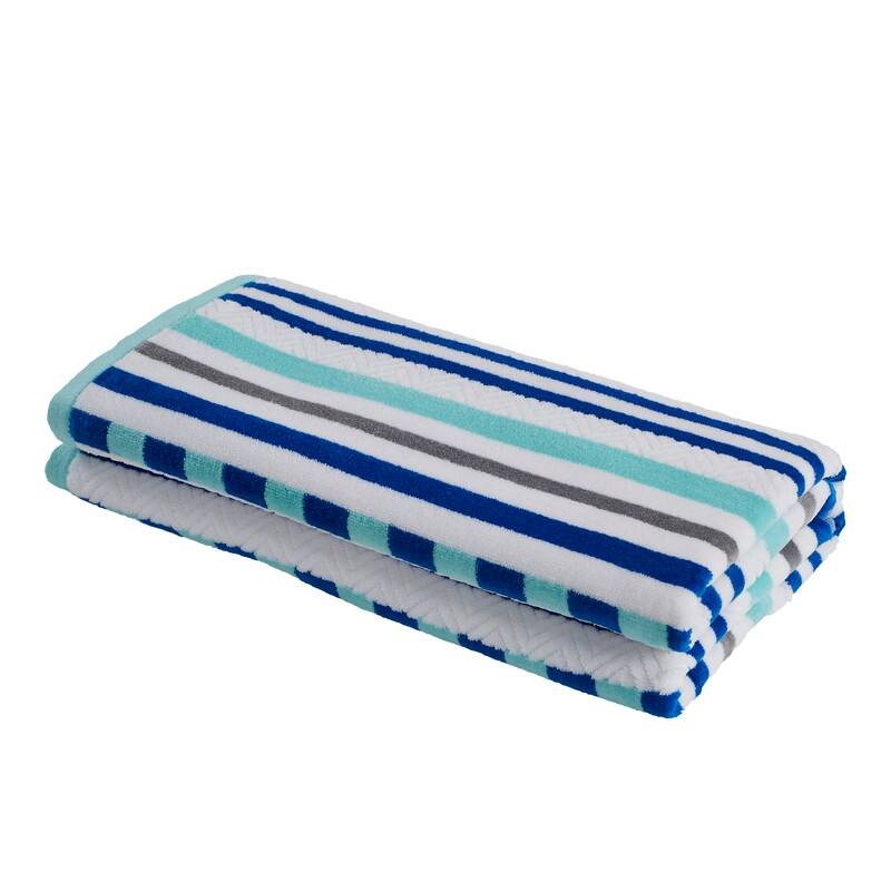 Superior 100% Cotton Stitch Stripe Textured Oversized Beach Towel (Set of 2)