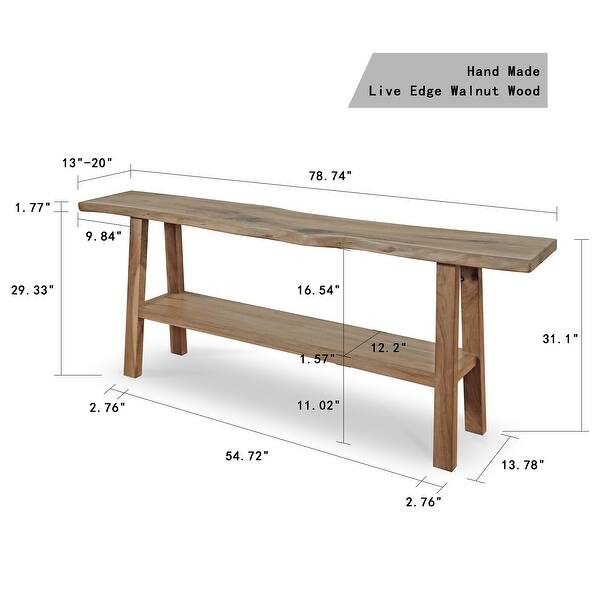 Artissance Live Edge Solid Walnut Wood Console Table with Shelf, 79 Inch Wide, Natural Finish (Color & Size May Vary)