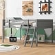 preview thumbnail 2 of 20, Full Size Low Loft Bed with Convertible Ladder, Wooden Sturdy Kids Bed Frame with Safety Guardrails for Bedroom, Grey