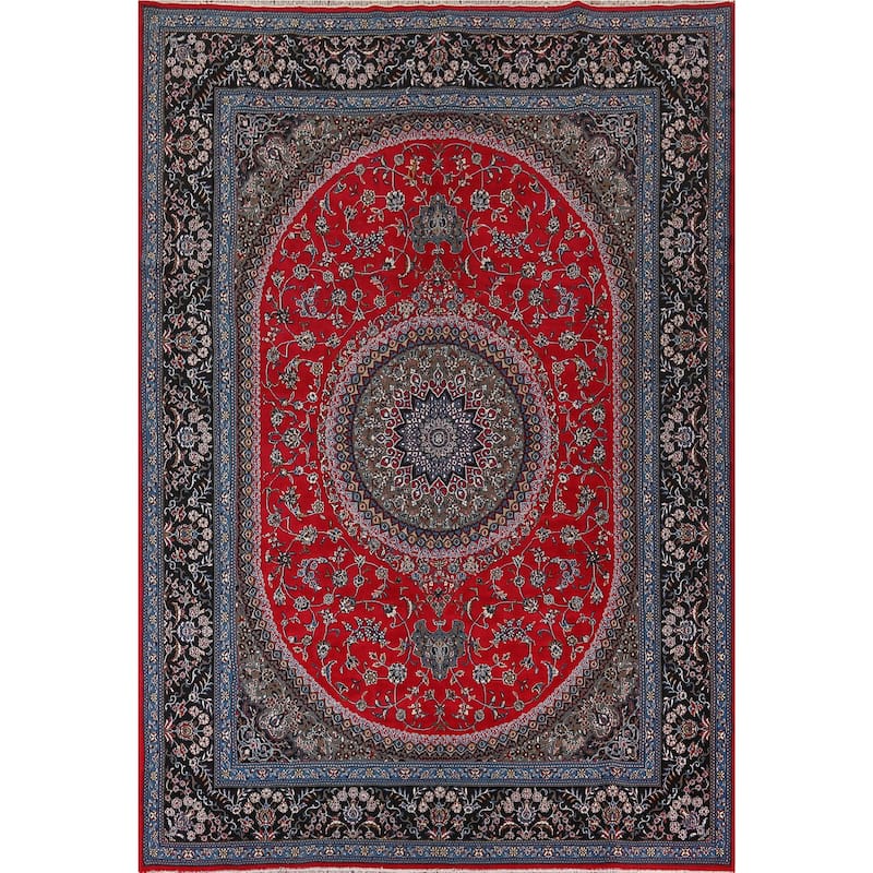 Red Medallion Kashan Turkish Rug Machine-Made Oriental Carpet - 9'9" x 13'1"