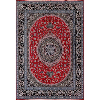 Red Medallion Kashan Turkish Rug Machine-Made Oriental Carpet - 9'9" x 13'1"