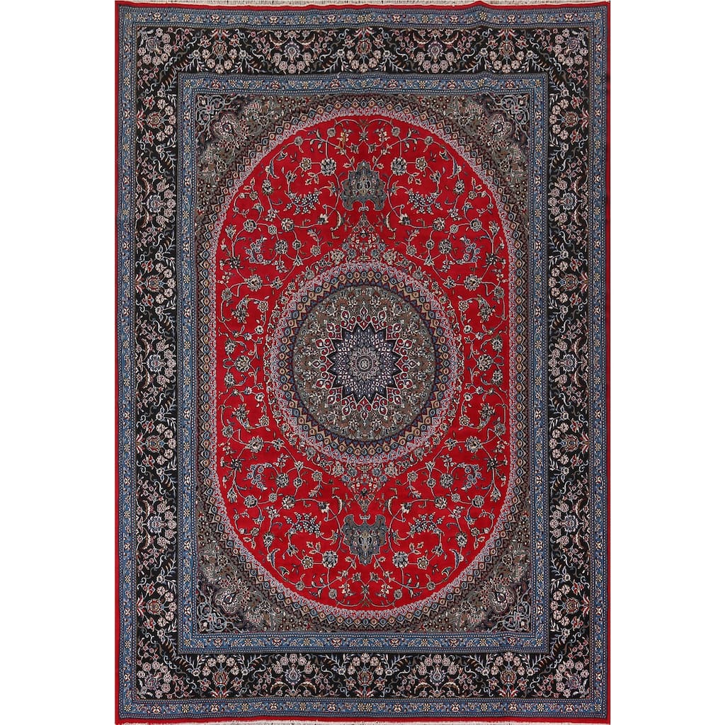 Red Medallion Kashan Turkish Rug Machine-Made Oriental Carpet - 9'9" x 13'1"