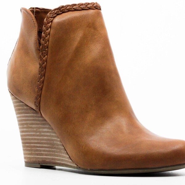 cognac wedge booties