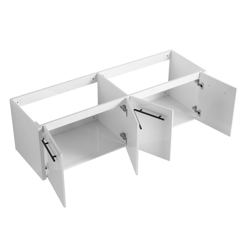 Modern 60 Inch Wall-Mounted Bathroom Vanity Base with Soft-Close Doors, No Sink Included