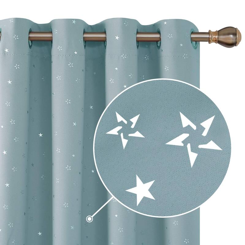 Silver Star Room Darkening Grommet Curtains 2 Panels - 52 x 72 Inch - Sky Blue