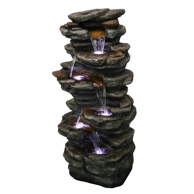 40-Inch Tired Outdoor Rock Water Fountain Cascading Waterfall w/Light