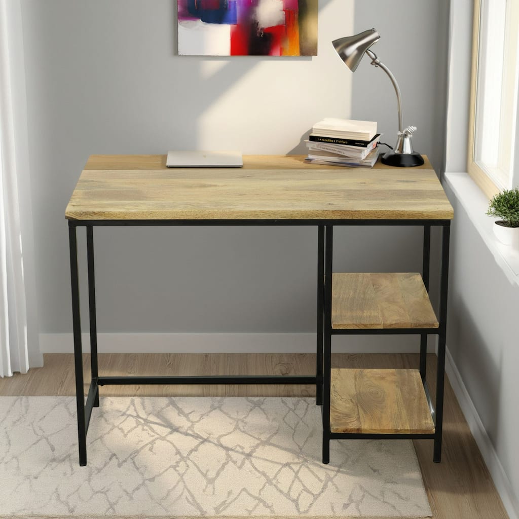 Handcrafted Wooden Desk with 2 Open Shelves - 42"