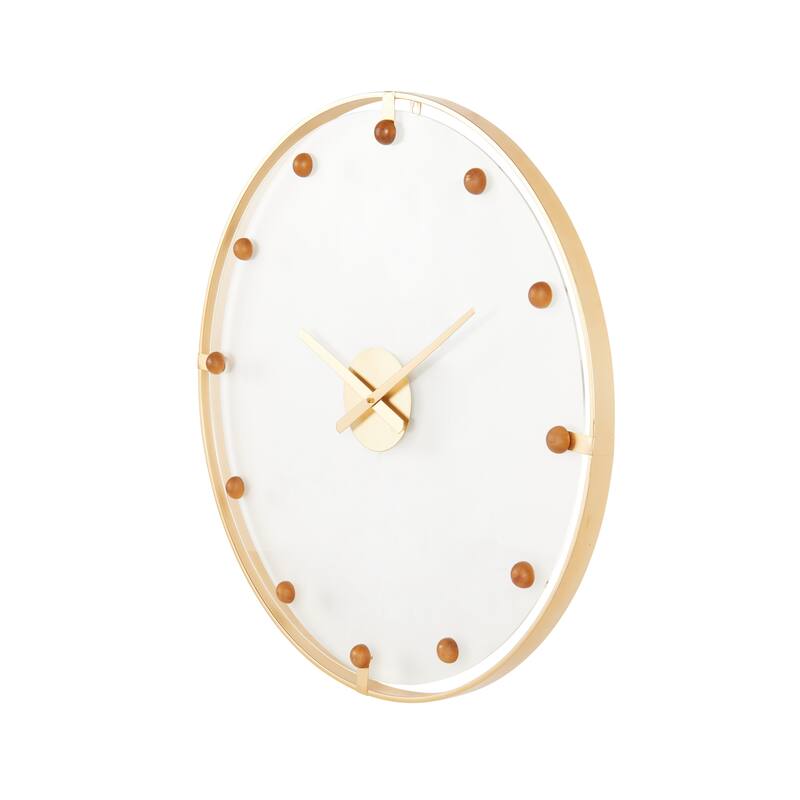 Gold or Black Metal Wall Clock with Acrylic Face and Ball Accents