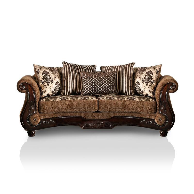 Pora Traditional Brown Chenille Upholstered Rolled Arms Sofa by Furniture of America