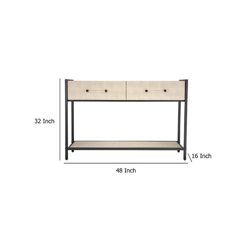 Caz 48 Inch 2 Drawers Sofa Console Table w Black Frame, Faux Leather