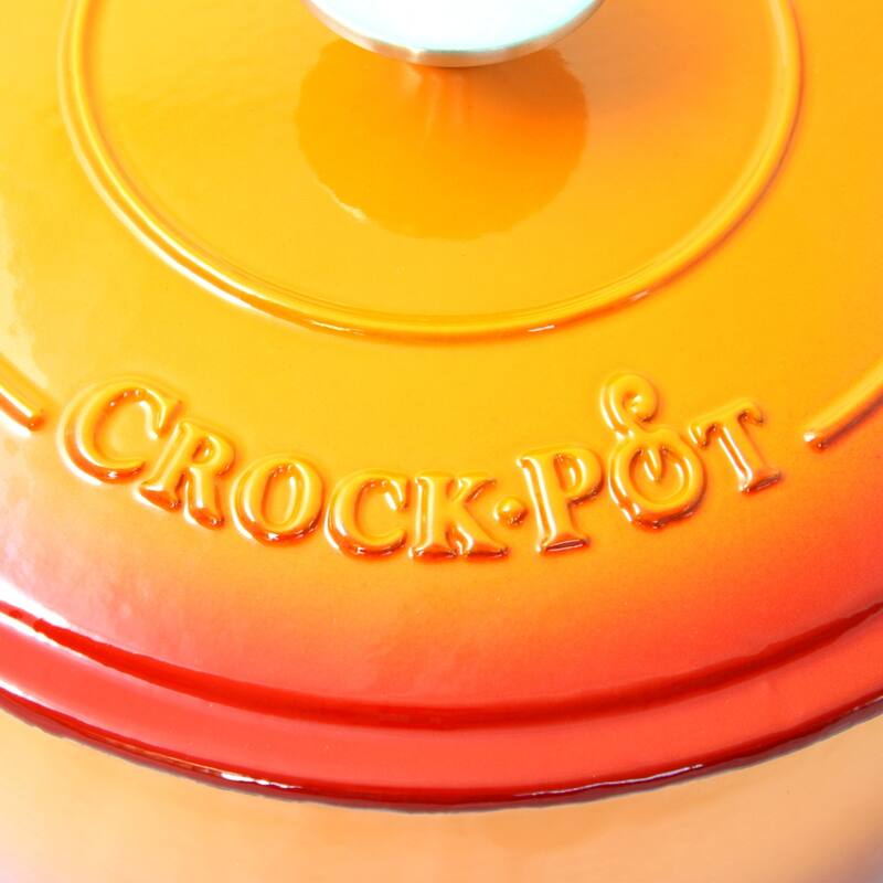 Crock Pot Artisan 5 Quart Round Enameled Cast Iron Dutch Oven in Sunset Orange