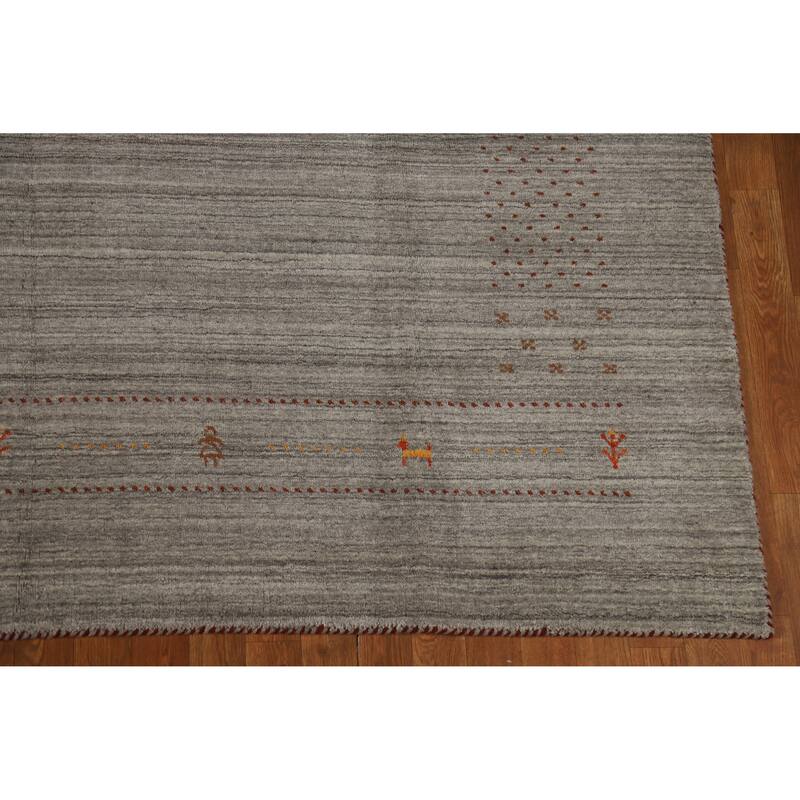 Hand Knotted Oriental 100% Wool Carpet Tribal Tribal Greys & Charcoal Gabbeh Area Rug - 9' 10'' X 7' 10''
