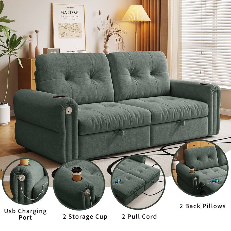 GDFStudio - Chenille Convertible 2-Seater 74" Sofa Bed