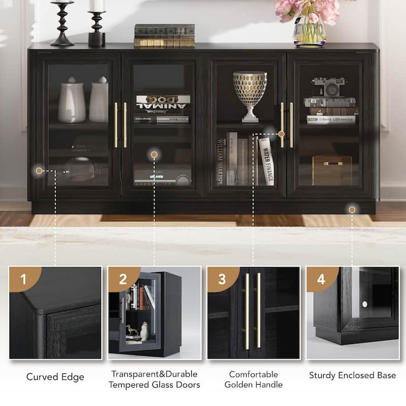 Modern Glass Door Buffet Cabinet with 4 Doors