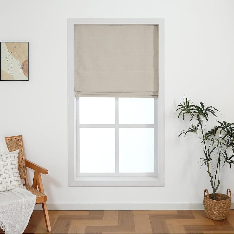 Chenille Blackout Cordless Roman Shade for Living Room, Bedroom - 23"Wx64"H - Oatmeal