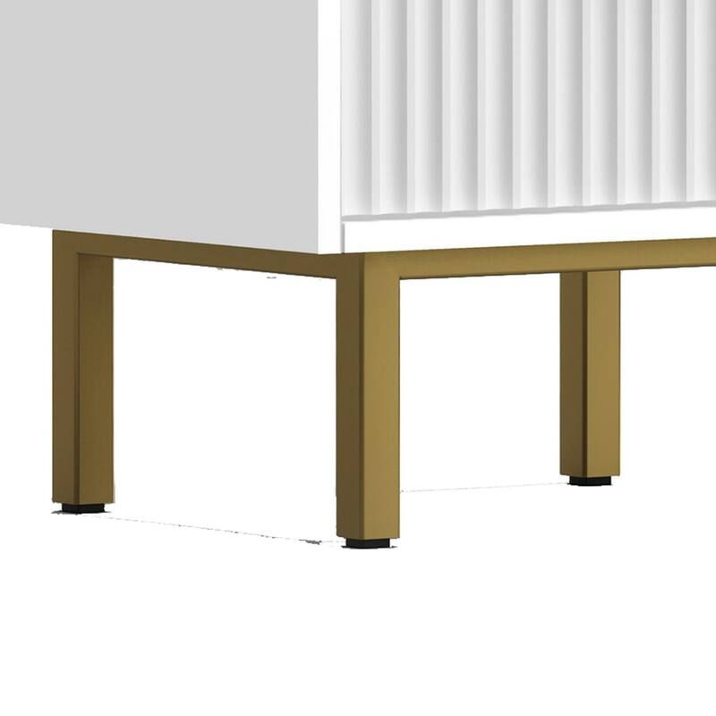 White/Gold 2 Drawer 20 in. W Nightstand with Sturdy Hardware and Ample Storage
