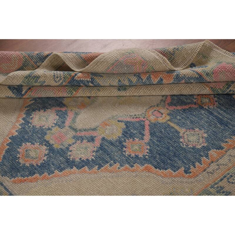 Hand Knotted Oriental 100% Wool Carpet Transitional All-Over Beige & Ivories Oushak Area Rug - 14' 2'' X 6' 1''