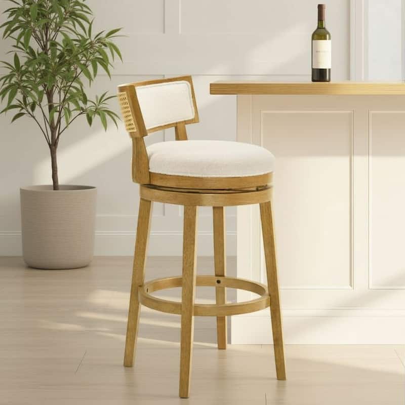 Noely Modern Farmhouse Boucle Bar Stool, Swivel Counter Height Chair with Solid Wood Frame