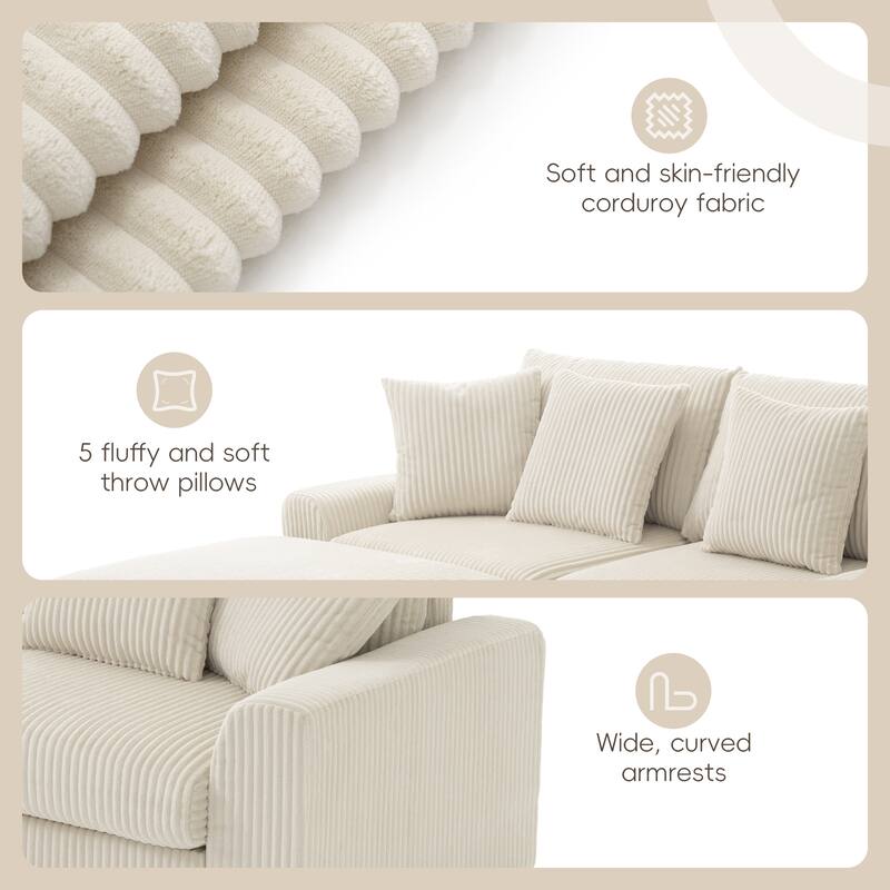 Modular Corduroy Sectional Sofa with Bluetooth Speakers, Charging Ports, Cup Holders, Storage and Ottoman for Living Room