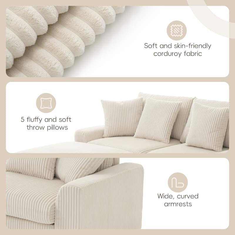Roomfitters 114'' x 64'' Corduroy Sectional Sofa with Bluetooth Speakers, L-Shaped Couch with Console, USB Charger, Cup Holders