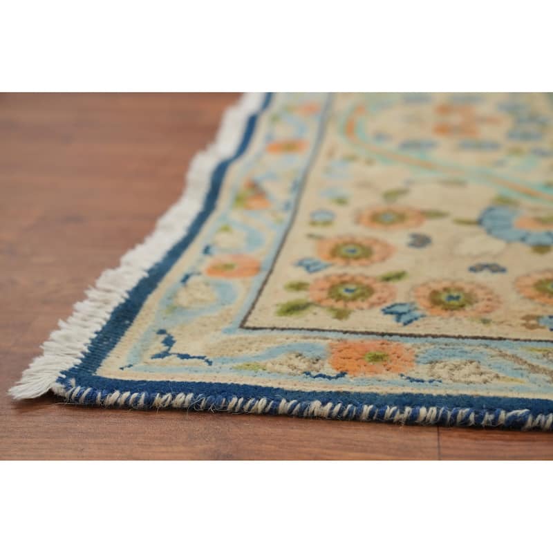 Hand Knotted Oriental 100% Wool Carpet Traditional Floral Navy Blue & Blues Kerman Area Rug - 10' 0'' X 6' 9''