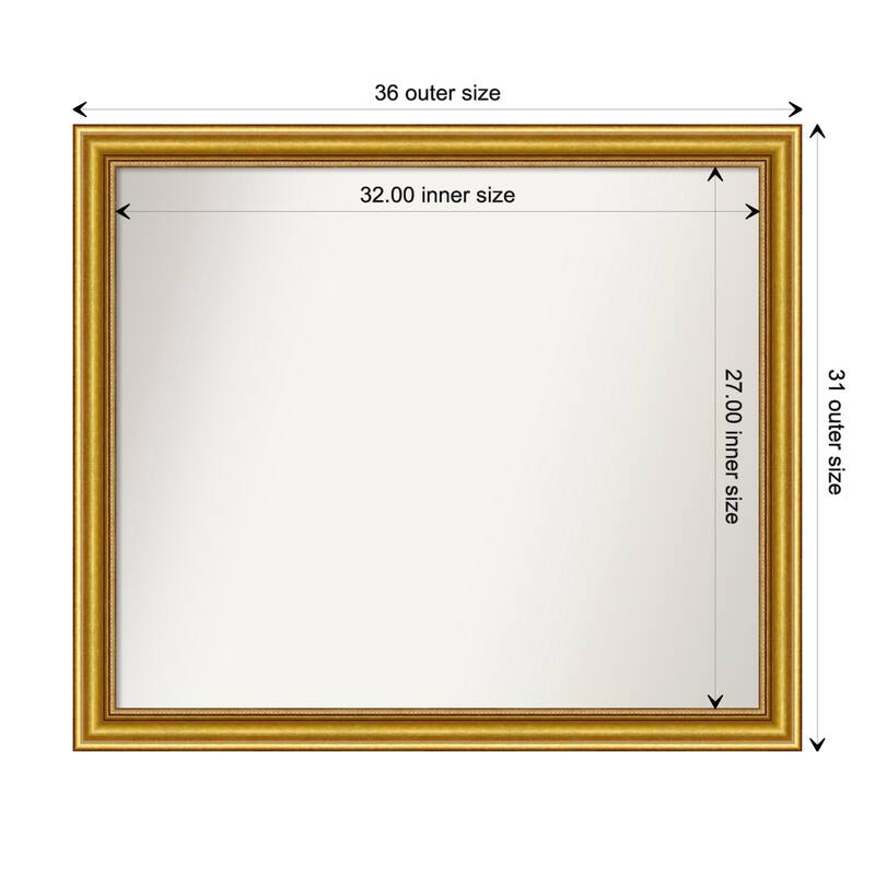 Townhouse Gold Framed Non-Beveled Custom Wall Mirror, Bathroom Vanity Mirror - Outer Size: 35.75 x 30.75